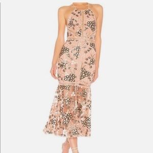 NBD Floral Lace Maxi Dress in Pink and Black